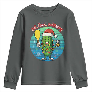 Funny Pickleball Christmas Youth Sweatshirt Eat Dink And Be Merry Gift For Players TS12 Dark Heather Print Your Wear