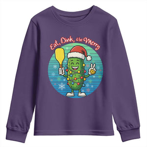 Funny Pickleball Christmas Youth Sweatshirt Eat Dink And Be Merry Gift For Players TS12 Purple Print Your Wear