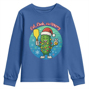 Funny Pickleball Christmas Youth Sweatshirt Eat Dink And Be Merry Gift For Players TS12 Royal Blue Print Your Wear