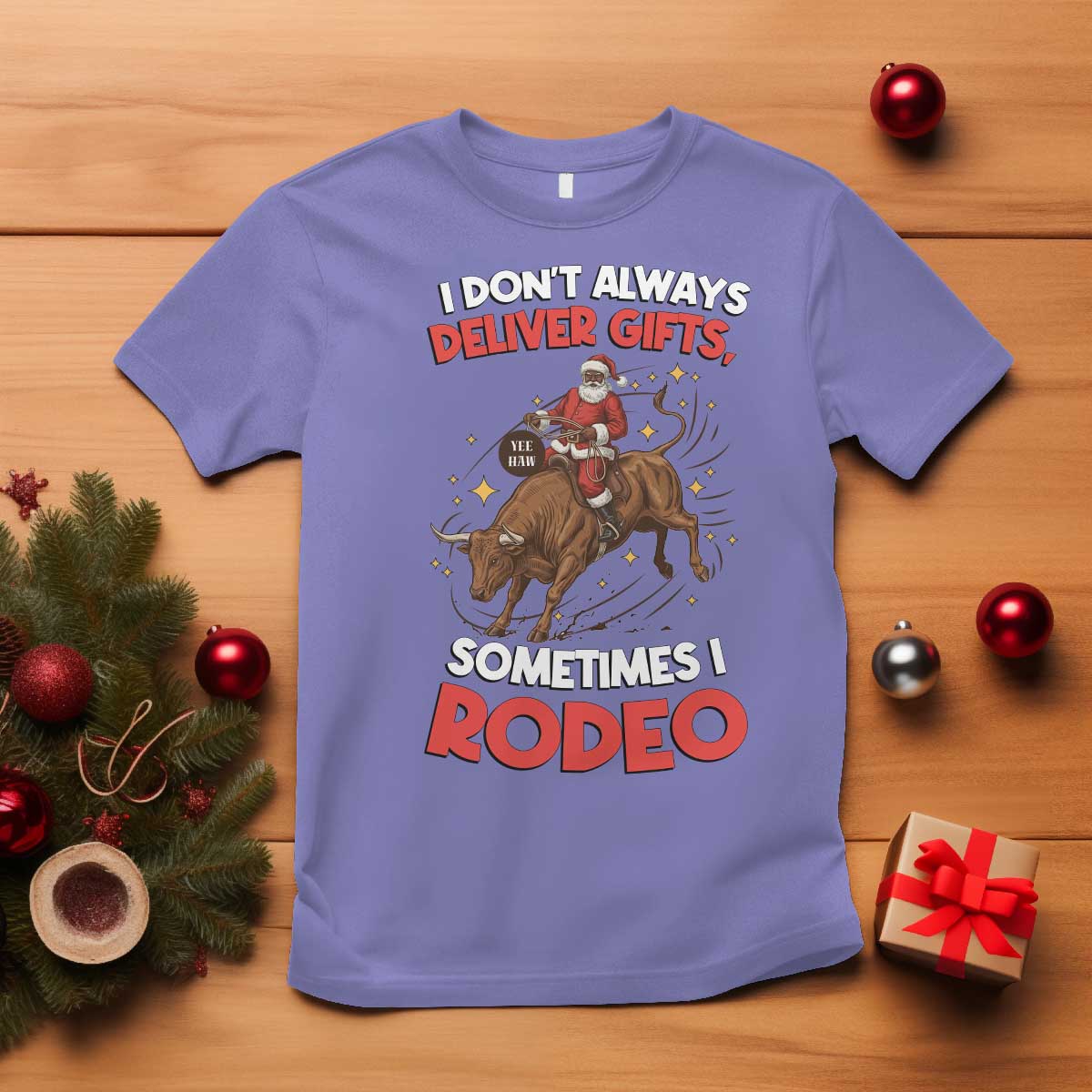 Funny Black Santa Bull Riding Christmas T Shirt I Do Not Deliver Gifts I Rodeo TS12 Violet Print Your Wear