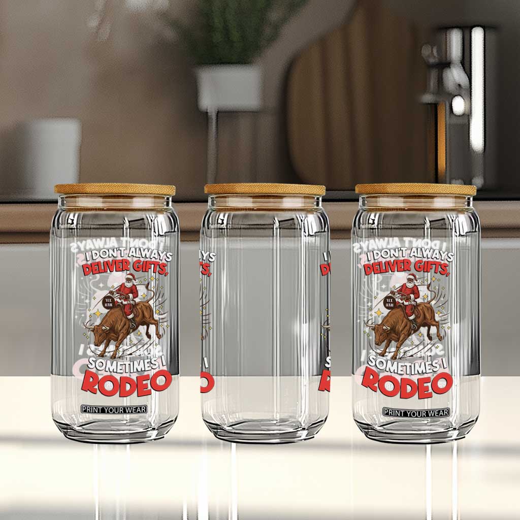 Funny Black Santa Bull Riding Christmas Glass Can I Do Not Deliver Gifts I Rodeo TS12 Print Your Wear