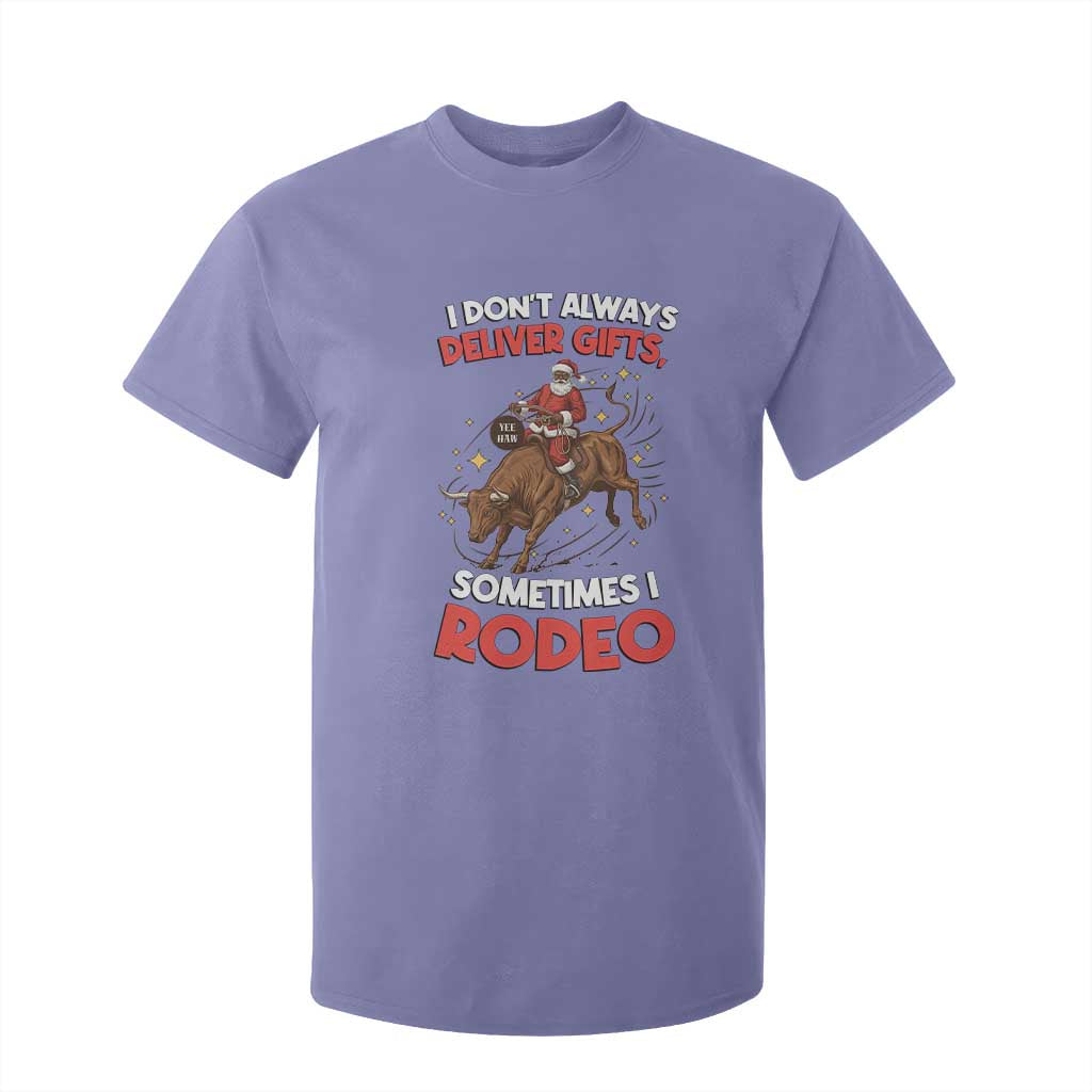 Funny Black Santa Bull Riding Christmas T Shirt For Kid I Do Not Deliver Gifts I Rodeo TS12 Violet Print Your Wear