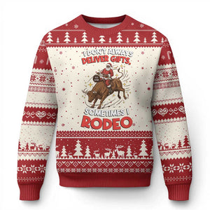Funny Black Santa Bull Riding Xmas Ugly Christmas Sweater I Do Not Deliver Gifts I Rodeo TS12 Beige Red Print Your Wear