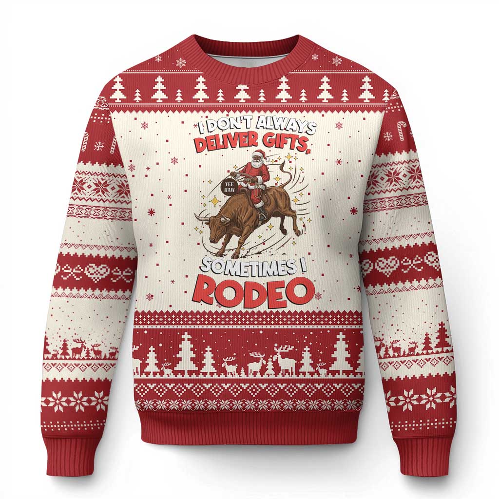 Funny Black Santa Bull Riding Xmas Ugly Christmas Sweater I Do Not Deliver Gifts I Rodeo TS12 Beige Red Print Your Wear