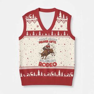 Funny Black Santa Bull Riding Xmas V-Neck Knit Sweater Vest I Do Not Deliver Gifts I Rodeo TS12 Beige Red Print Your Wear