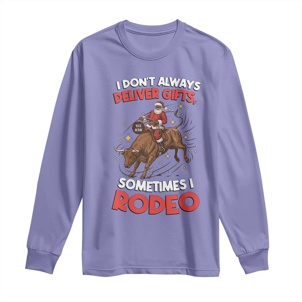 Funny Black Santa Bull Riding Christmas Long Sleeve Shirt I Do Not Deliver Gifts I Rodeo TS12 Violet Print Your Wear