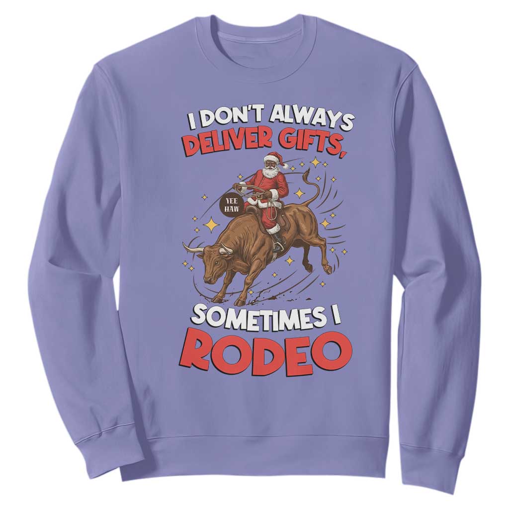 Funny Black Santa Bull Riding Christmas Sweatshirt I Do Not Deliver Gifts I Rodeo TS12 Violet Print Your Wear