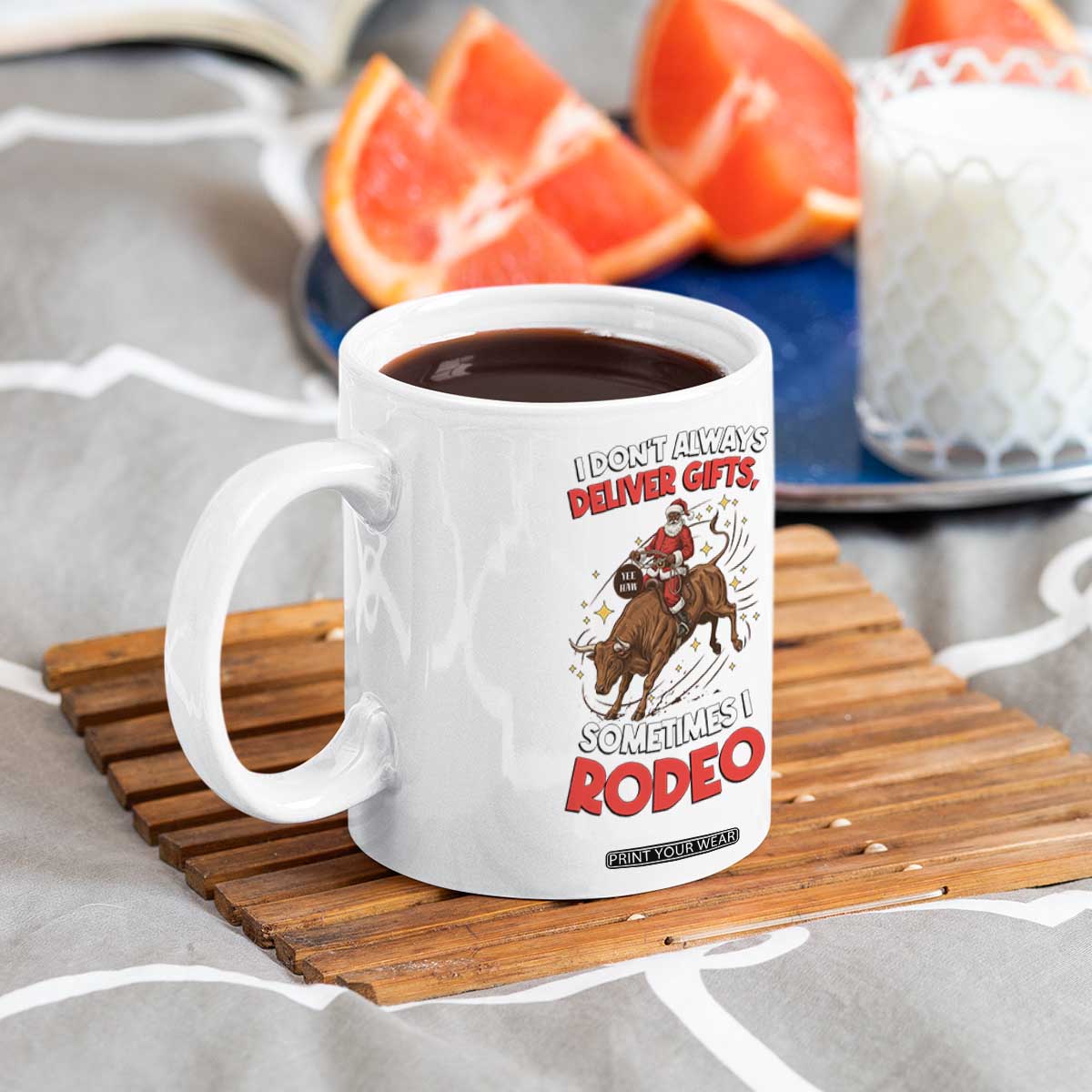 Funny Black Santa Bull Riding Christmas Coffee Mug I Do Not Deliver Gifts I Rodeo TS12 Print Your Wear