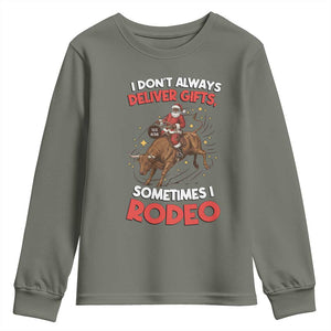 Funny Black Santa Bull Riding Christmas Youth Sweatshirt I Do Not Deliver Gifts I Rodeo TS12 Military Green Print Your Wear