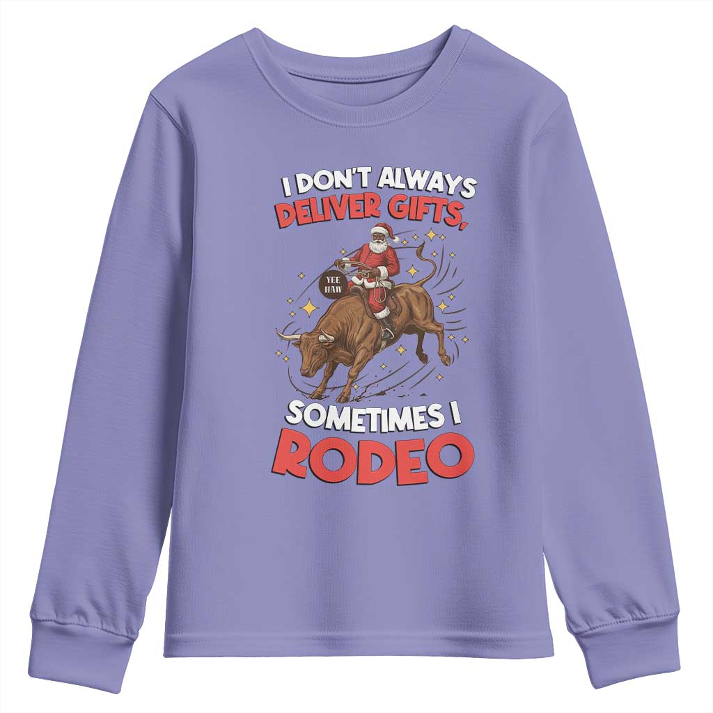Funny Black Santa Bull Riding Christmas Youth Sweatshirt I Do Not Deliver Gifts I Rodeo TS12 Violet Print Your Wear