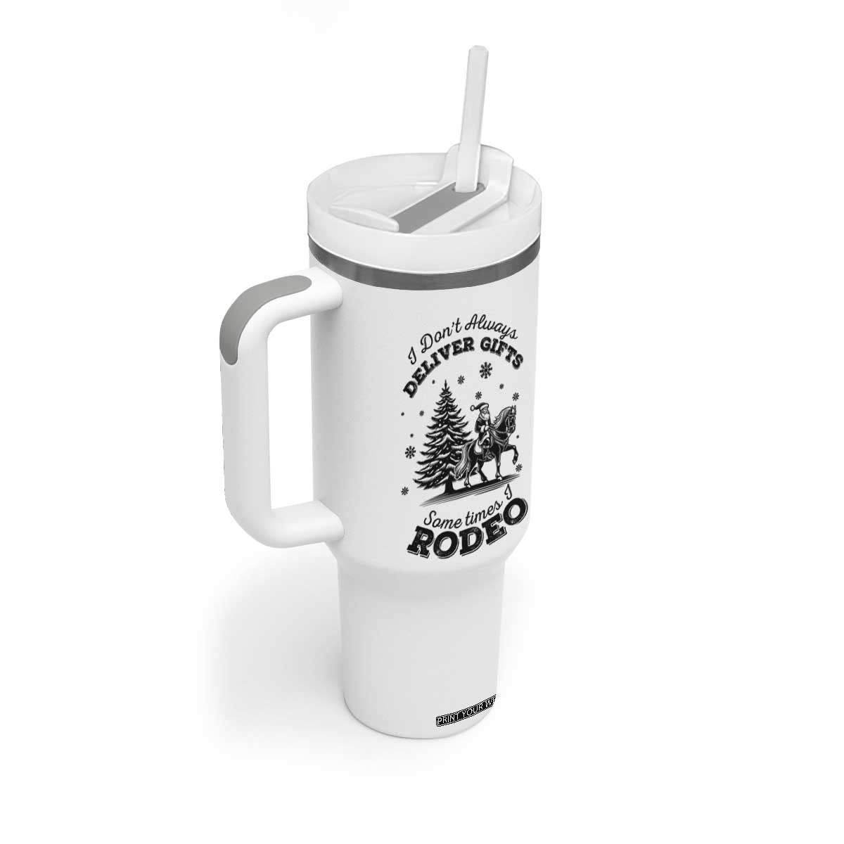 Funny Santa Cowboy Christmas Tumbler With Handle I Do Not Deliver Gifts I Rodeo TS12 Print Your Wear
