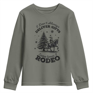 Funny Santa Cowboy Christmas Youth Sweatshirt I Do Not Deliver Gifts I Rodeo TS12 Military Green Print Your Wear