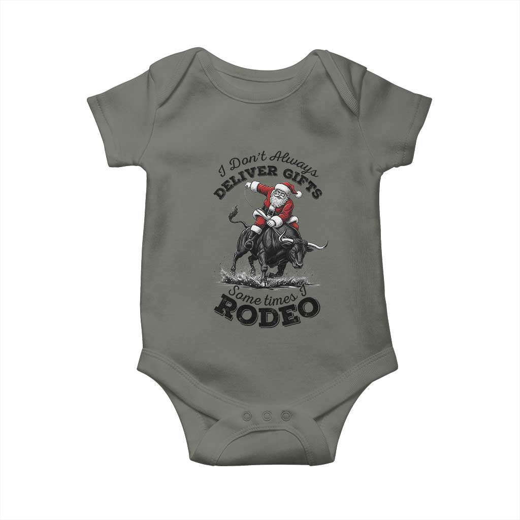 Funny Black Santa Cowboy Bull Rider Christmas Baby Onesie I Do Not Deliver Gifts I Rodeo TS12 Military Green Print Your Wear