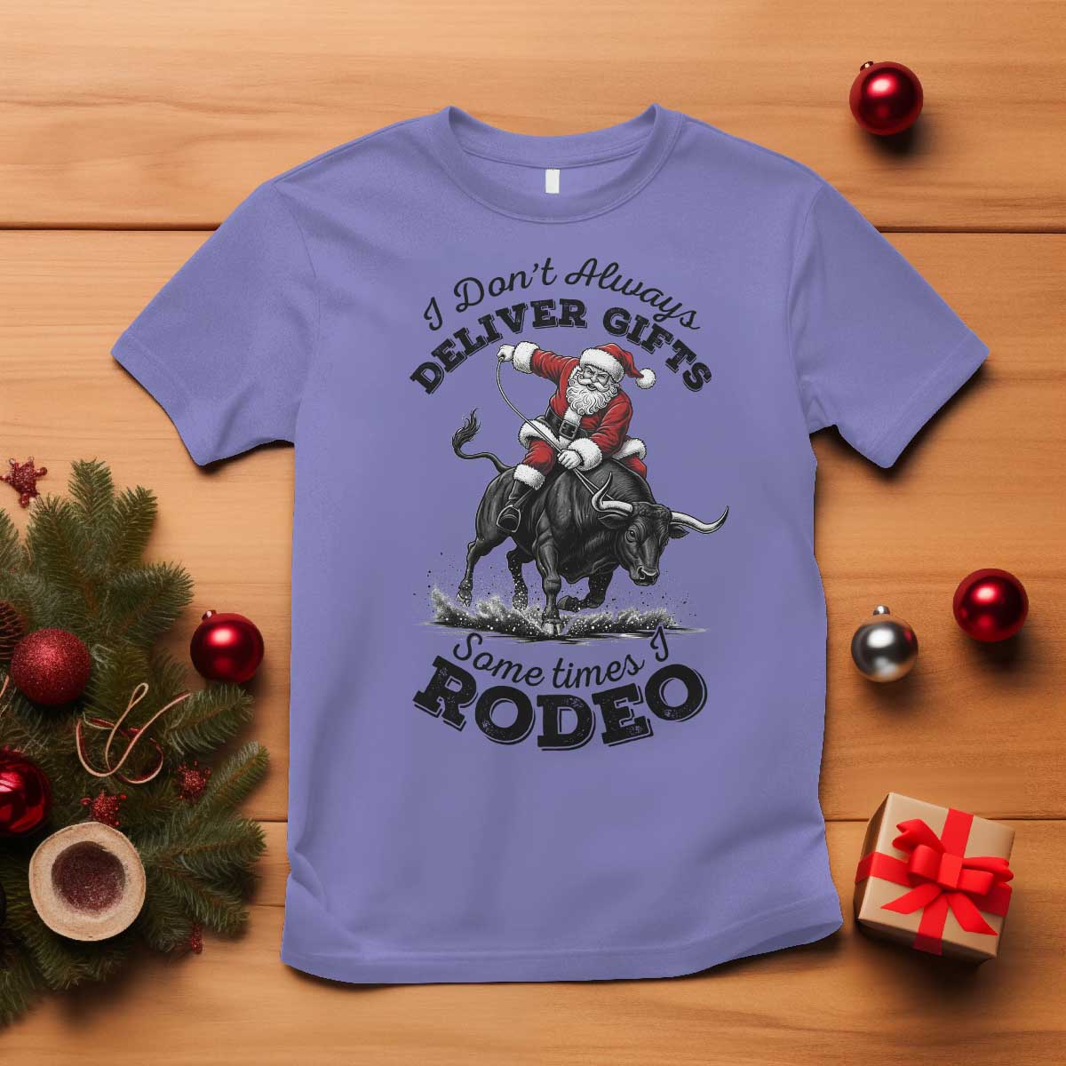 Funny Black Santa Cowboy Bull Rider Christmas T Shirt I Do Not Deliver Gifts I Rodeo TS12 Violet Print Your Wear