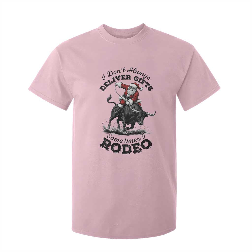 Funny Black Santa Cowboy Bull Rider Christmas T Shirt For Kid I Do Not Deliver Gifts I Rodeo TS12 Light Pink Print Your Wear