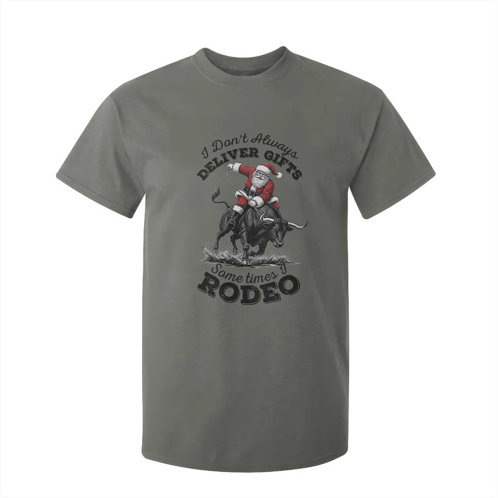 Funny Black Santa Cowboy Bull Rider Christmas T Shirt For Kid I Do Not Deliver Gifts I Rodeo TS12 Military Green Print Your Wear