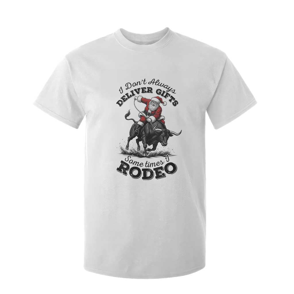 Funny Black Santa Cowboy Bull Rider Christmas T Shirt For Kid I Do Not Deliver Gifts I Rodeo TS12 White Print Your Wear