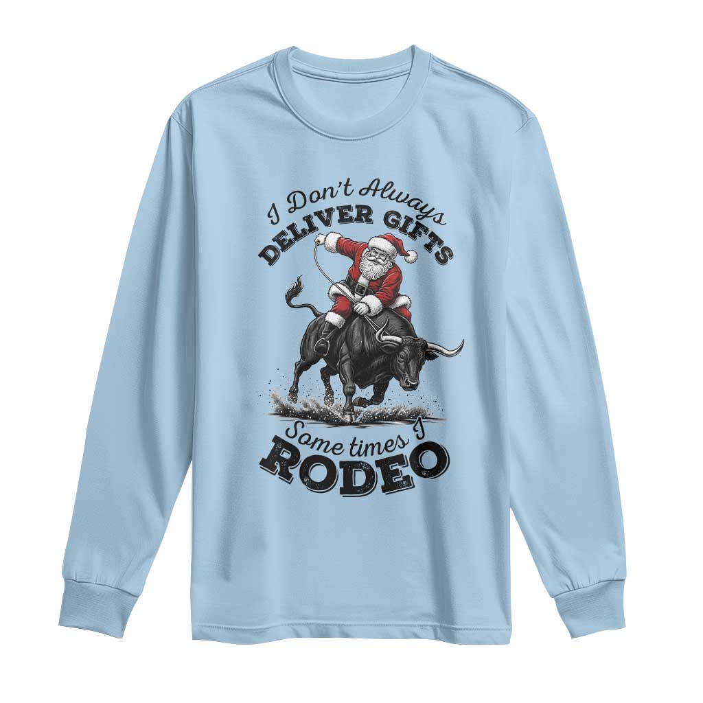 Funny Black Santa Cowboy Bull Rider Christmas Long Sleeve Shirt I Do Not Deliver Gifts I Rodeo TS12 Light Blue Print Your Wear