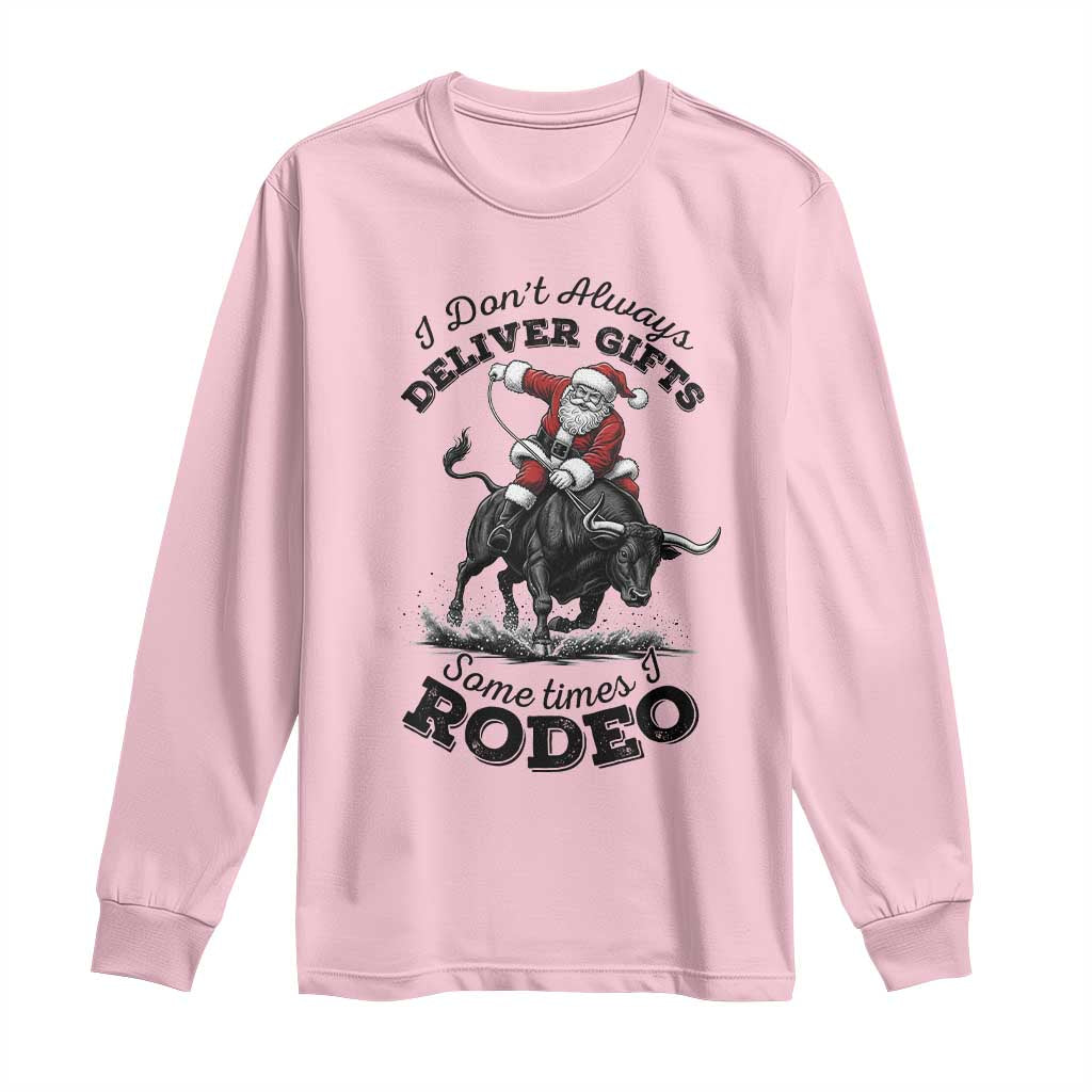 Funny Black Santa Cowboy Bull Rider Christmas Long Sleeve Shirt I Do Not Deliver Gifts I Rodeo TS12 Light Pink Print Your Wear