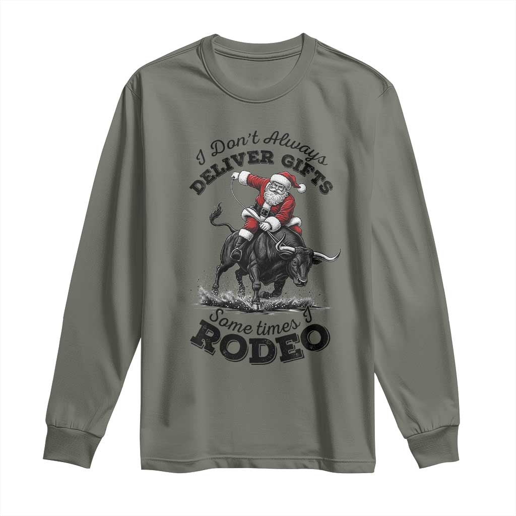 Funny Black Santa Cowboy Bull Rider Christmas Long Sleeve Shirt I Do Not Deliver Gifts I Rodeo TS12 Military Green Print Your Wear