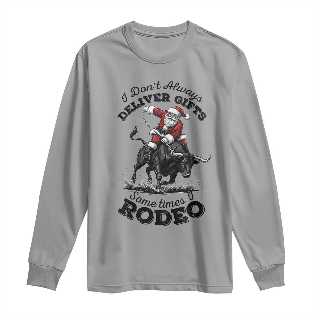 Funny Black Santa Cowboy Bull Rider Christmas Long Sleeve Shirt I Do Not Deliver Gifts I Rodeo TS12 Sport Gray Print Your Wear