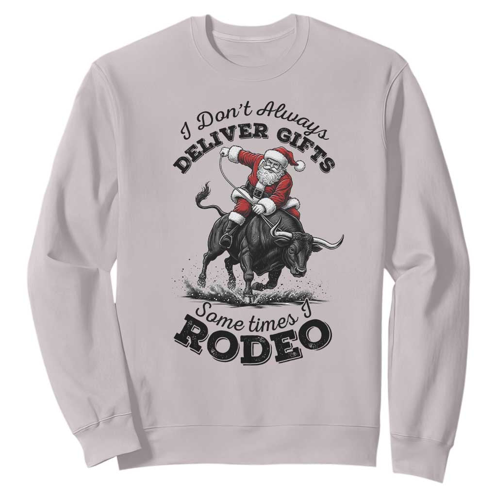 Funny Black Santa Cowboy Bull Rider Christmas Sweatshirt I Do Not Deliver Gifts I Rodeo TS12 Ice Gray Print Your Wear
