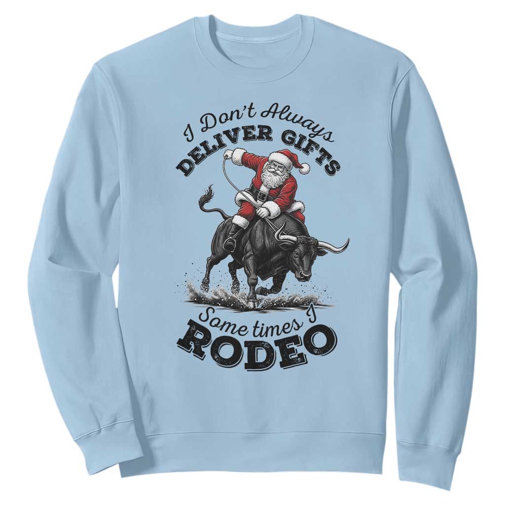 Funny Black Santa Cowboy Bull Rider Christmas Sweatshirt I Do Not Deliver Gifts I Rodeo TS12 Light Blue Print Your Wear