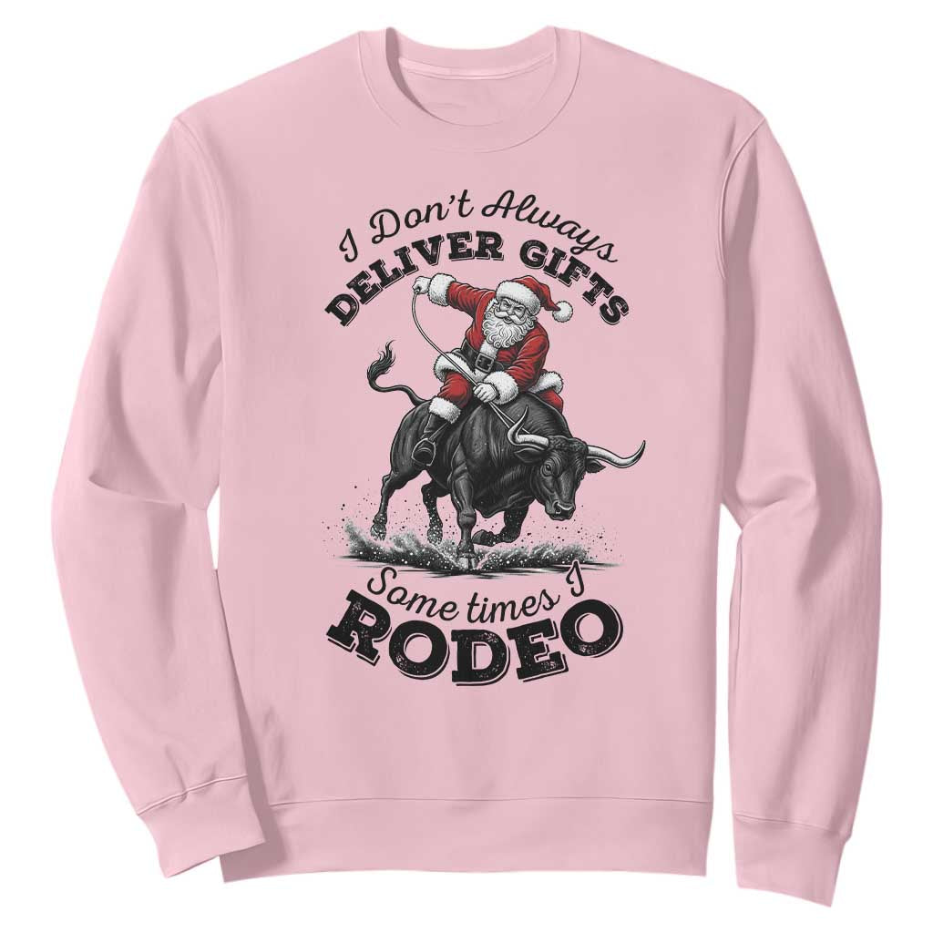 Funny Black Santa Cowboy Bull Rider Christmas Sweatshirt I Do Not Deliver Gifts I Rodeo TS12 Light Pink Print Your Wear