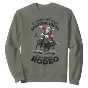 Funny Black Santa Cowboy Bull Rider Christmas Sweatshirt I Do Not Deliver Gifts I Rodeo TS12 Military Green Print Your Wear