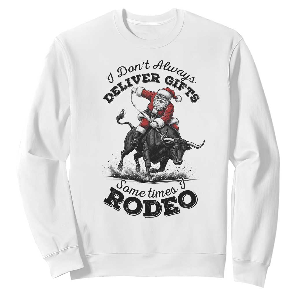 Funny Black Santa Cowboy Bull Rider Christmas Sweatshirt I Do Not Deliver Gifts I Rodeo TS12 White Print Your Wear