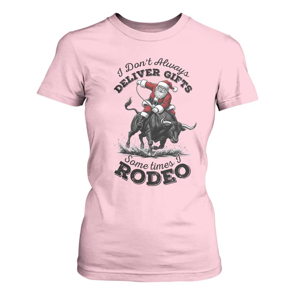 Funny Black Santa Cowboy Bull Rider Christmas T Shirt For Women I Do Not Deliver Gifts I Rodeo TS12 Light Pink Print Your Wear