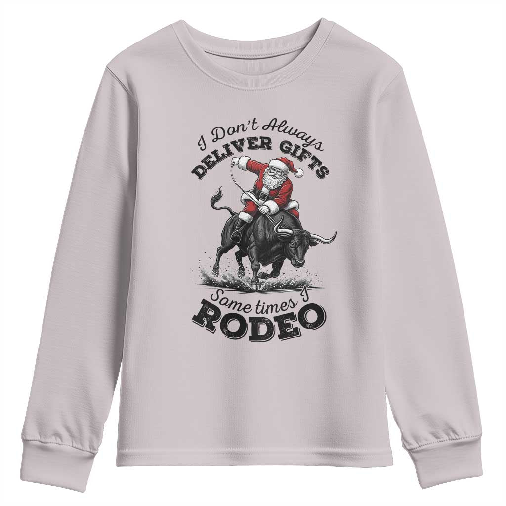 Funny Black Santa Cowboy Bull Rider Christmas Youth Sweatshirt I Do Not Deliver Gifts I Rodeo TS12 Ice Gray Print Your Wear