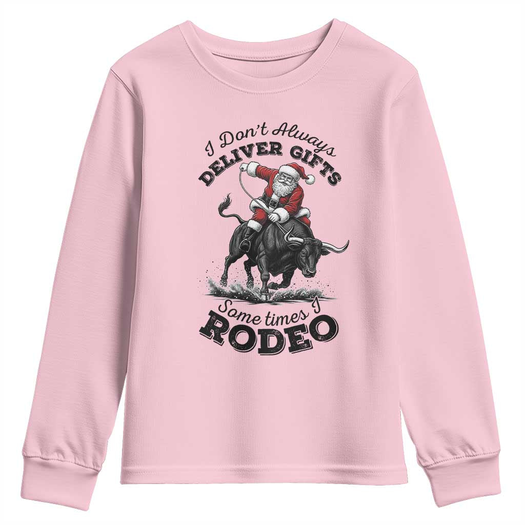 Funny Black Santa Cowboy Bull Rider Christmas Youth Sweatshirt I Do Not Deliver Gifts I Rodeo TS12 Light Pink Print Your Wear