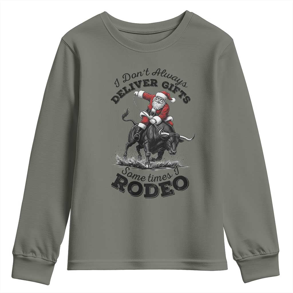 Funny Black Santa Cowboy Bull Rider Christmas Youth Sweatshirt I Do Not Deliver Gifts I Rodeo TS12 Military Green Print Your Wear