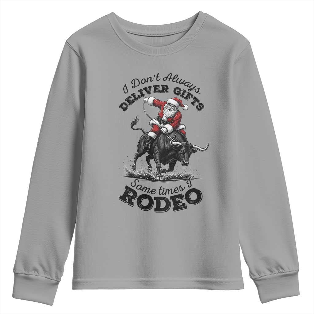 Funny Black Santa Cowboy Bull Rider Christmas Youth Sweatshirt I Do Not Deliver Gifts I Rodeo TS12 Sport Gray Print Your Wear