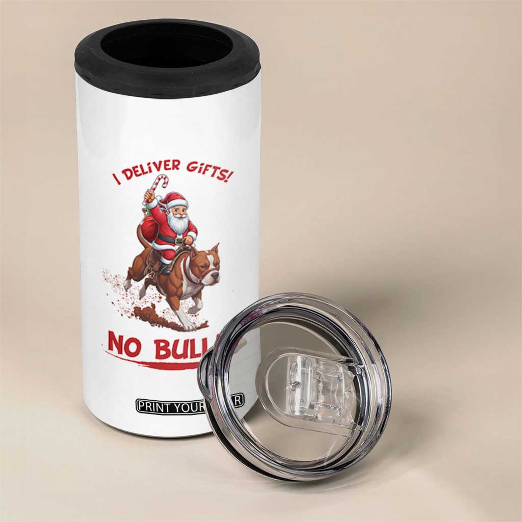 Funny Santa Pitbull Christmas 4 in 1 Can Cooler Tumbler I Deliver Gifts No Bull TS12 Print Your Wear
