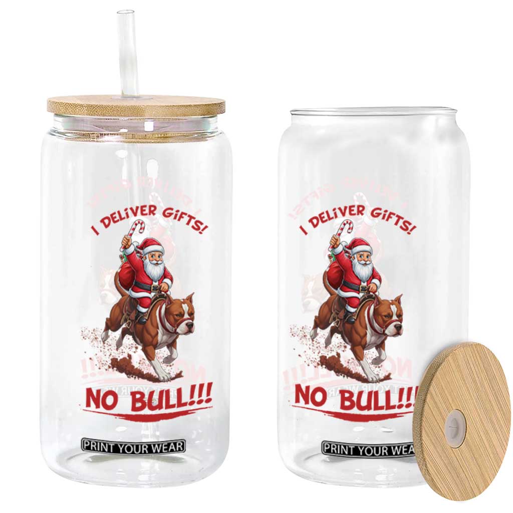 Funny Santa Pitbull Christmas Glass Can I Deliver Gifts No Bull TS12 Print Your Wear