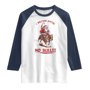 Funny Santa Pitbull Christmas Raglan Shirt I Deliver Gifts No Bull TS12 White Navy Print Your Wear