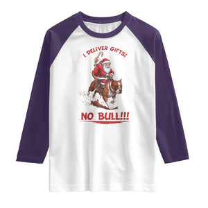 Funny Santa Pitbull Christmas Raglan Shirt I Deliver Gifts No Bull TS12 White Purple Print Your Wear
