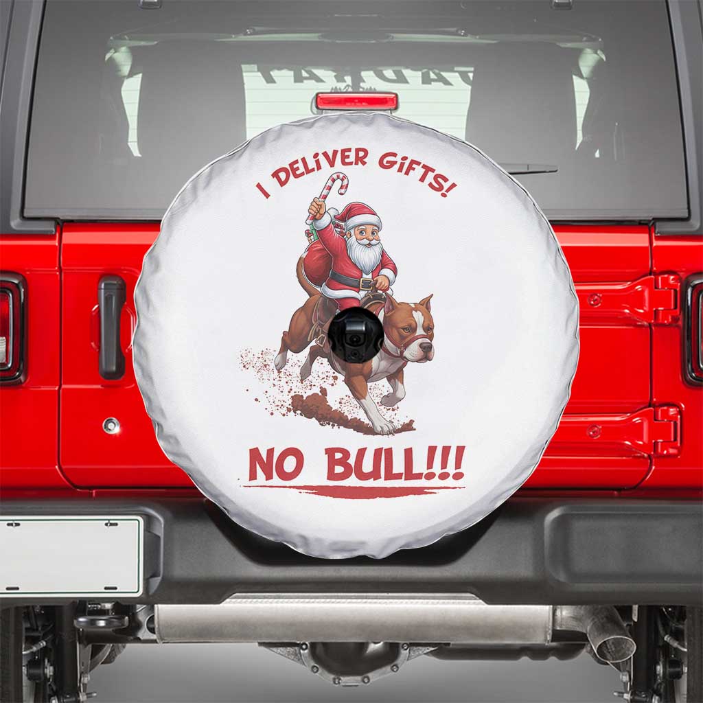 Funny Santa Pitbull Christmas Spare Tire Cover I Deliver Gifts No Bull TS12 White Print Your Wear