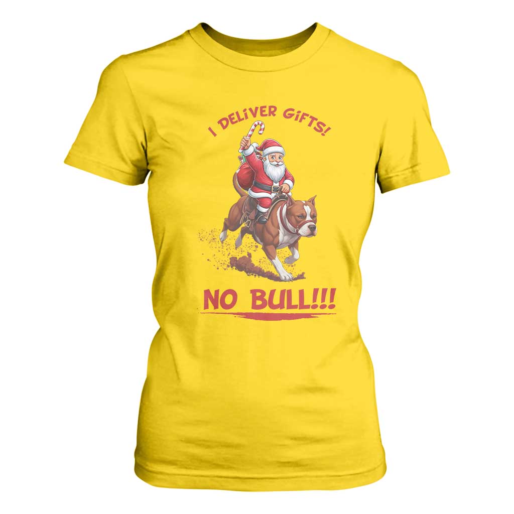 Funny Santa Pitbull Christmas T Shirt For Women I Deliver Gifts No Bull TS12 Daisy Print Your Wear