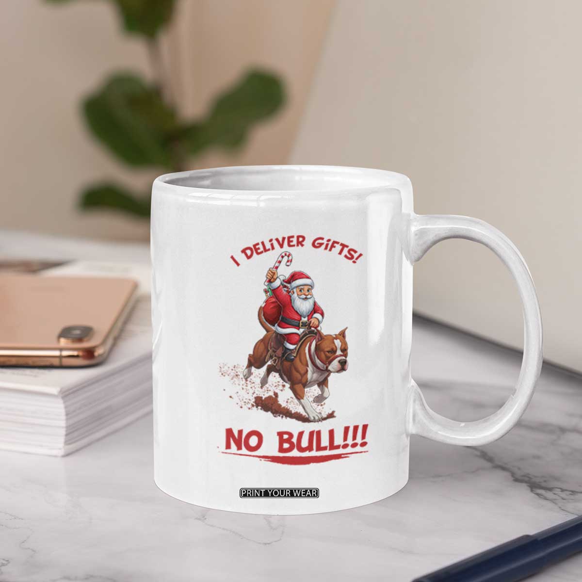 Funny Santa Pitbull Christmas Coffee Mug I Deliver Gifts No Bull TS12 Print Your Wear