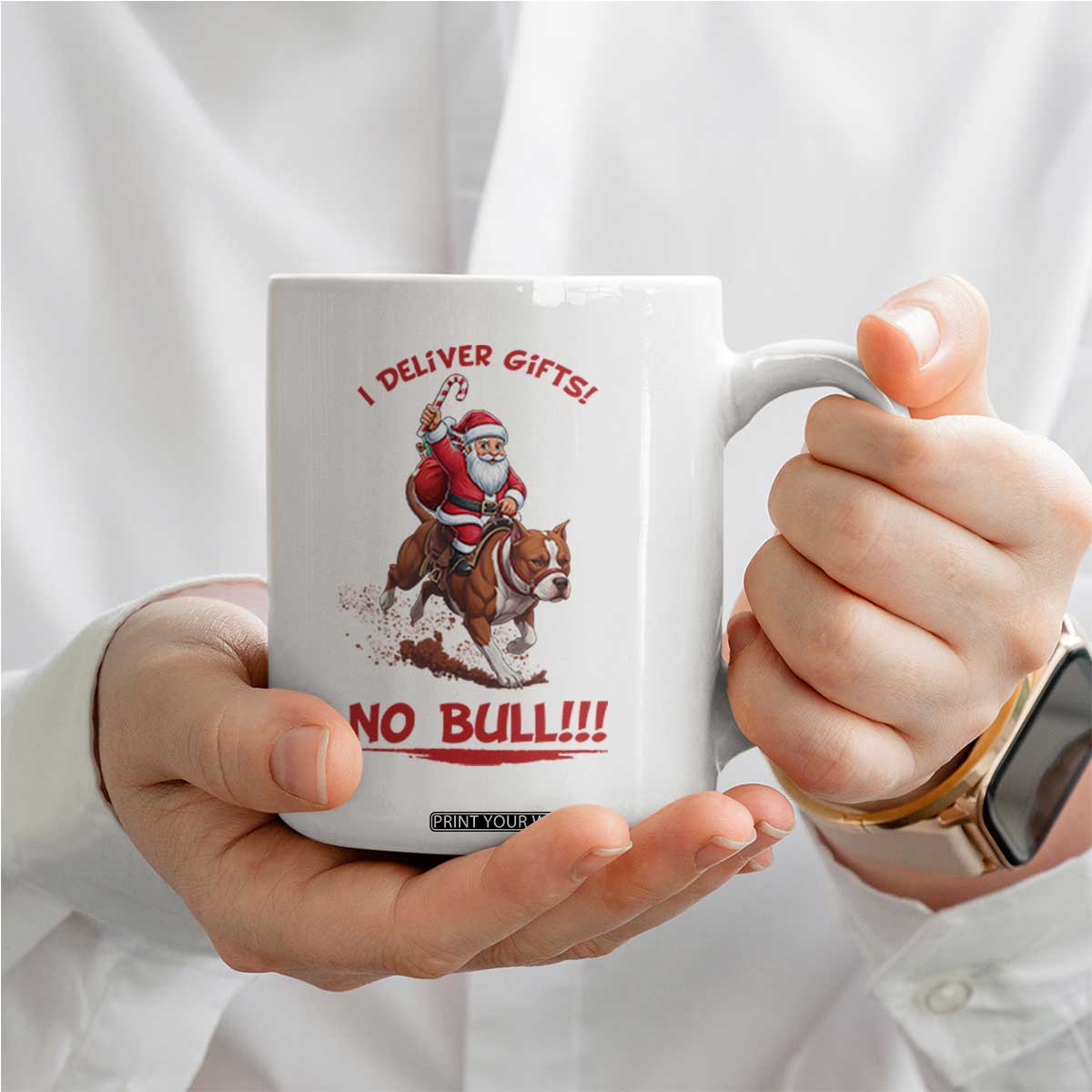 Funny Santa Pitbull Christmas Coffee Mug I Deliver Gifts No Bull TS12 Print Your Wear