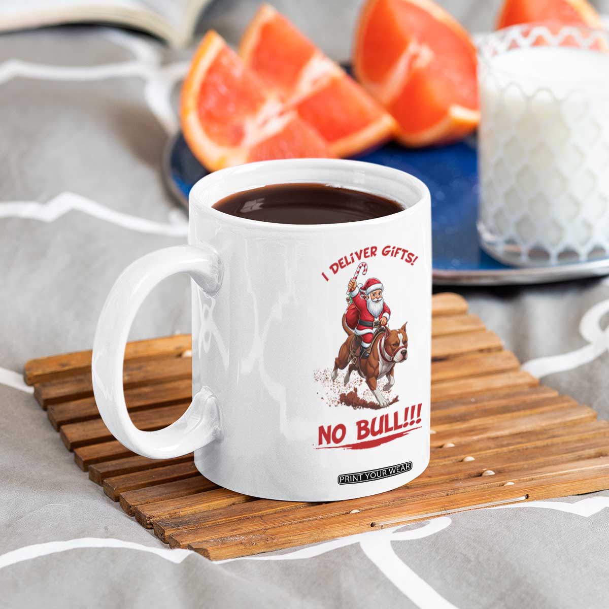 Funny Santa Pitbull Christmas Coffee Mug I Deliver Gifts No Bull TS12 Print Your Wear