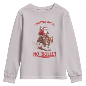 Funny Santa Pitbull Christmas Youth Sweatshirt I Deliver Gifts No Bull TS12 Ice Gray Print Your Wear