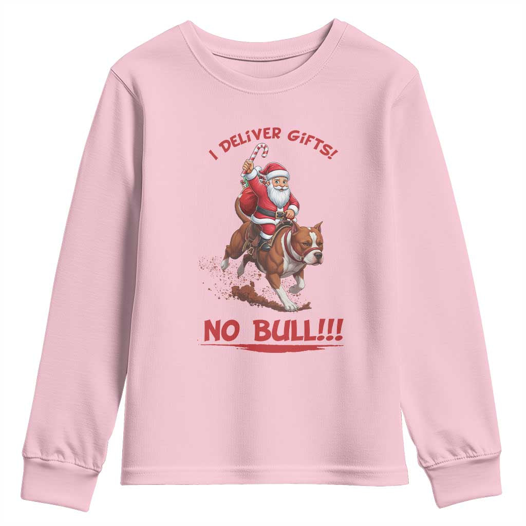 Funny Santa Pitbull Christmas Youth Sweatshirt I Deliver Gifts No Bull TS12 Light Pink Print Your Wear