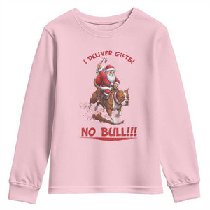 Funny Santa Pitbull Christmas Youth Sweatshirt I Deliver Gifts No Bull TS12 Light Pink Print Your Wear