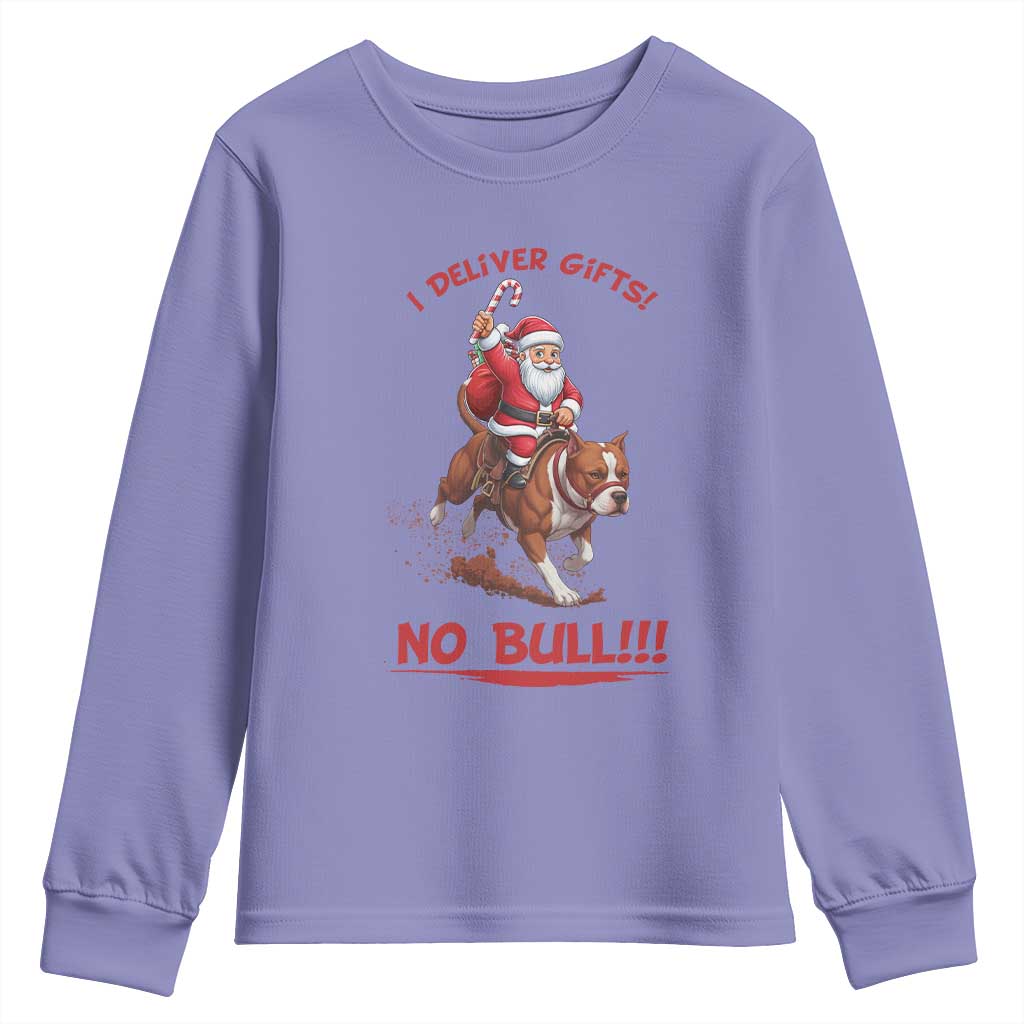 Funny Santa Pitbull Christmas Youth Sweatshirt I Deliver Gifts No Bull TS12 Violet Print Your Wear