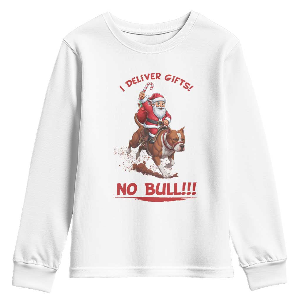 Funny Santa Pitbull Christmas Youth Sweatshirt I Deliver Gifts No Bull TS12 White Print Your Wear