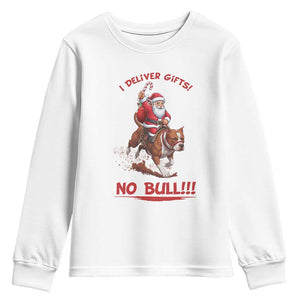 Funny Santa Pitbull Christmas Youth Sweatshirt I Deliver Gifts No Bull TS12 White Print Your Wear